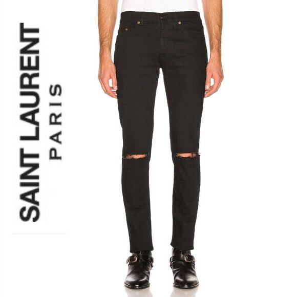 Saint Laurent Paris DO2 M/SK-LW Black Ripped Jeans Men’s Size 32 - Picture 1 of 15